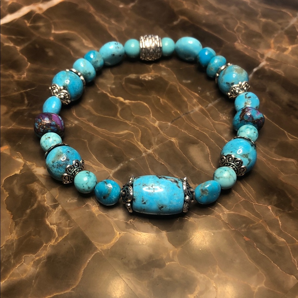 Kingman Turquoise Beaded Stretch Bracelet - Women Jewelry